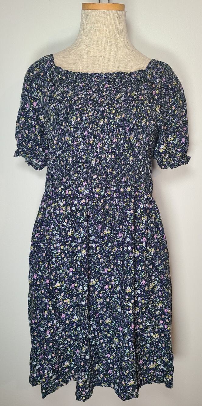 There Abouts XL 16 Jrs Floral Print Smocked Dress Puffy Sleeves Cottagecore